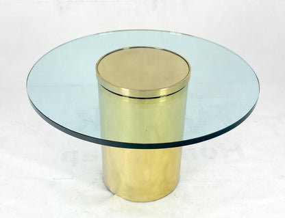 Round Brass Cylinder Base 3/4" Glass Top Coffee Table Dakota Jackson Style MINT!