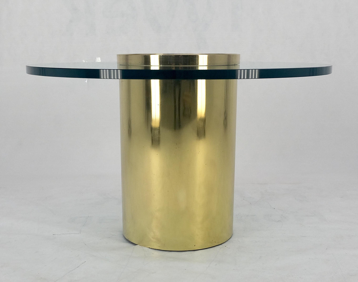 Round Brass Cylinder Base 3/4" Glass Top Coffee Table Dakota Jackson Style MINT!