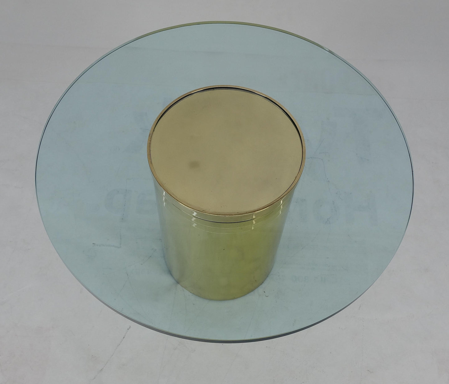 Round Brass Cylinder Base 3/4" Glass Top Coffee Table Dakota Jackson Style MINT!