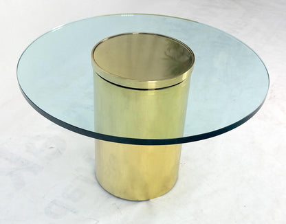 Round Brass Cylinder Base 3/4" Glass Top Coffee Table Dakota Jackson Style MINT!