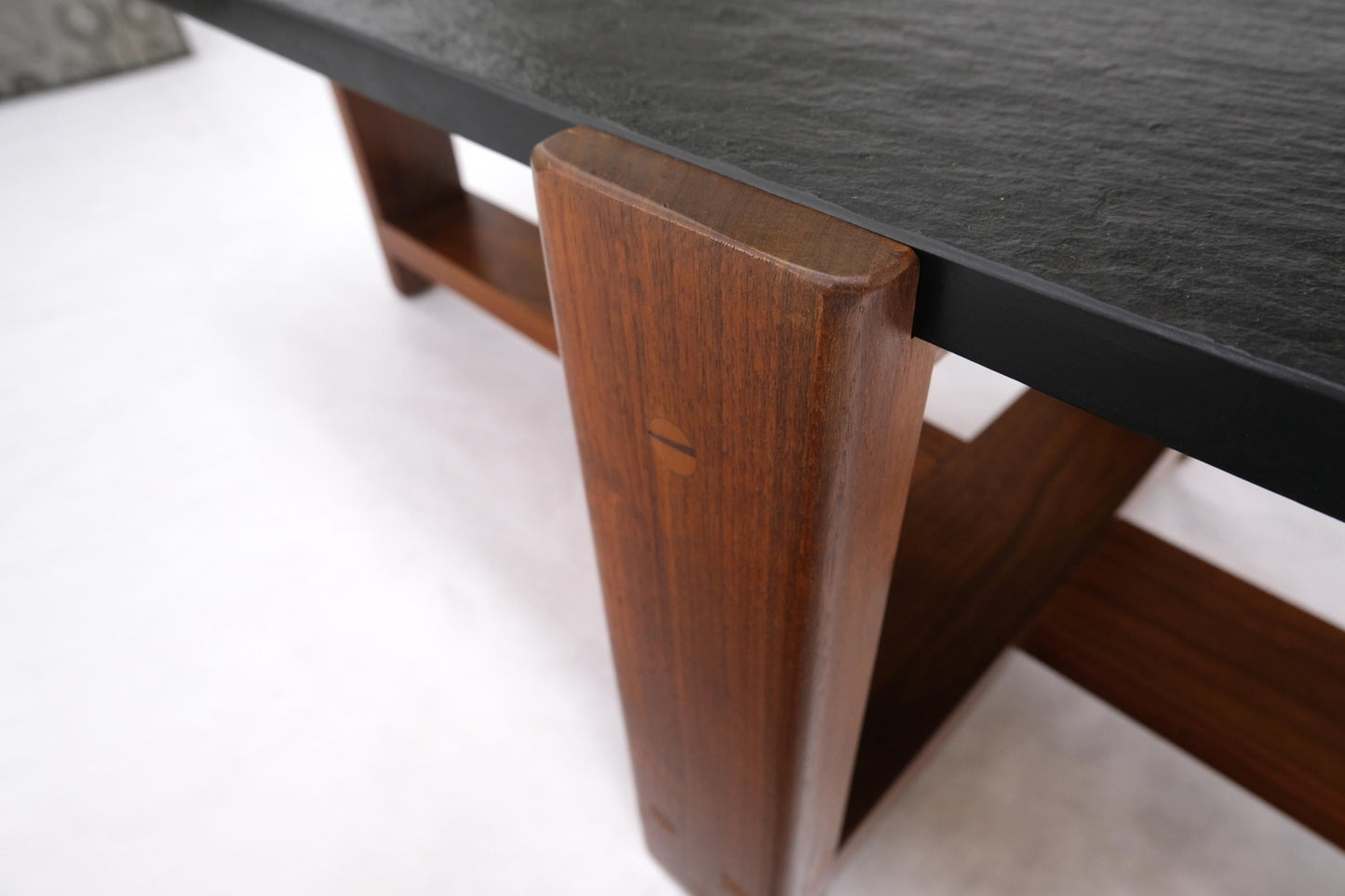 Solid Walnut & Slate Rectangular Mid-Century Modern Coffee Table