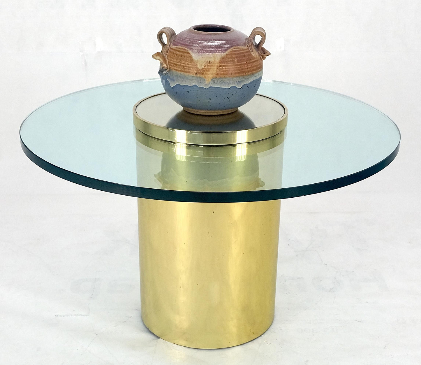 Round Brass Cylinder Base 3/4" Glass Top Coffee Table Dakota Jackson Style MINT!