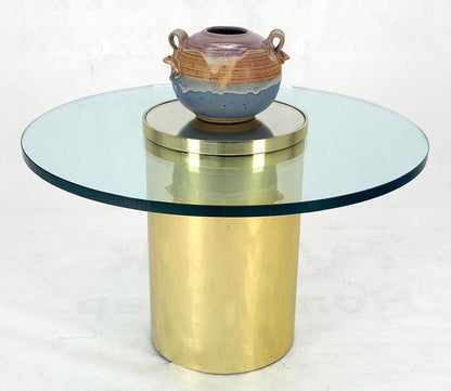 Round Brass Cylinder Base 3/4" Glass Top Coffee Table Dakota Jackson Style MINT!