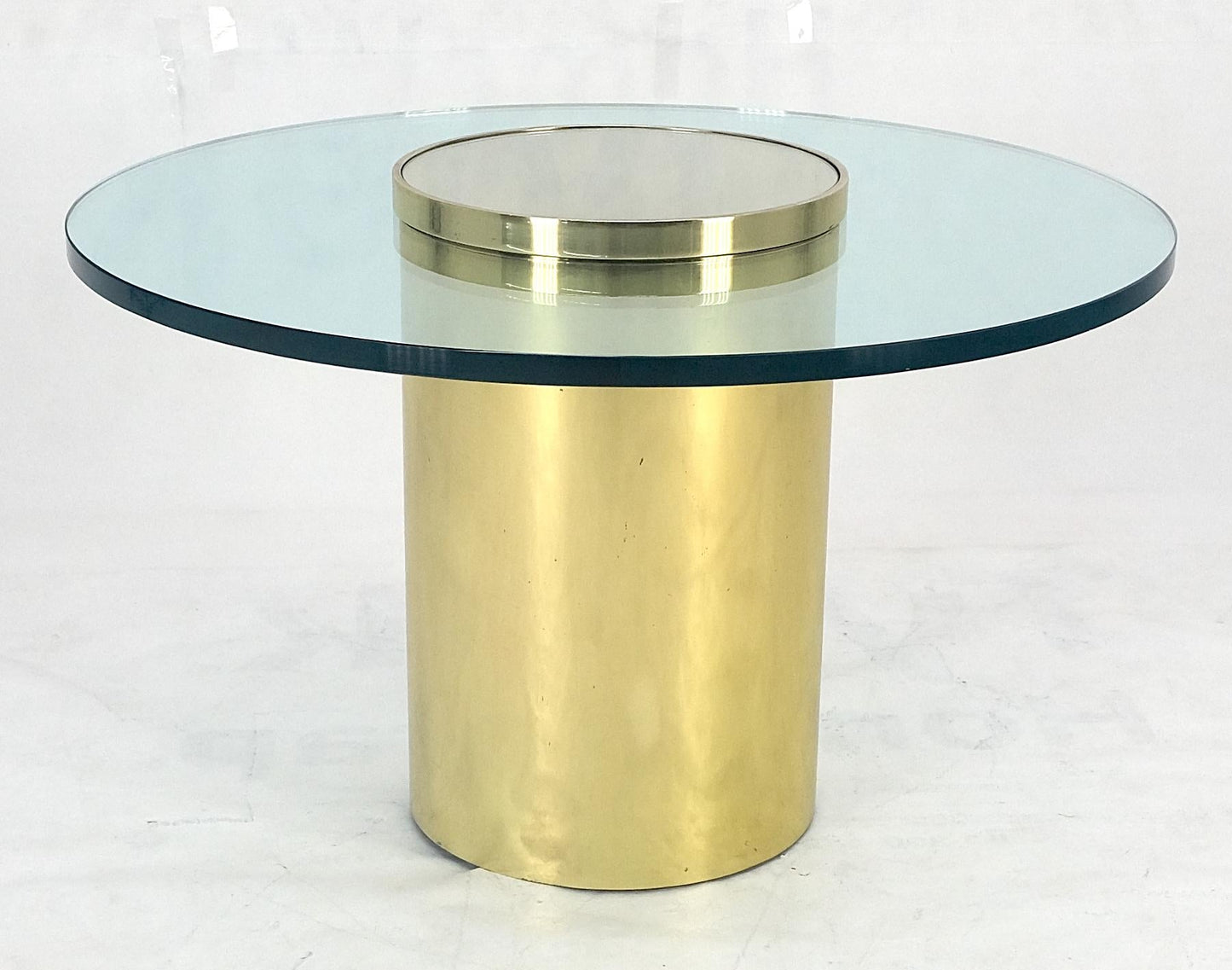 Round Brass Cylinder Base 3/4" Glass Top Coffee Table Dakota Jackson Style MINT!