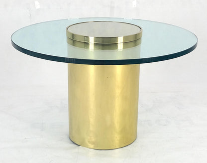 Round Brass Cylinder Base 3/4" Glass Top Coffee Table Dakota Jackson Style MINT!