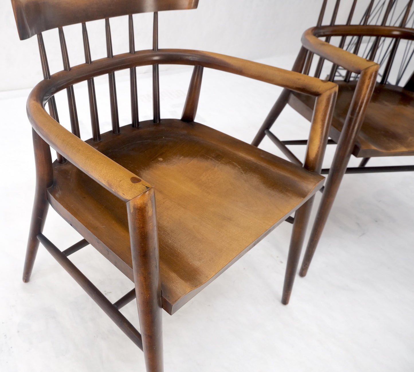 Pair of Paul McCobb Solid Birch Round Back Barrel Shape Arm Chairs