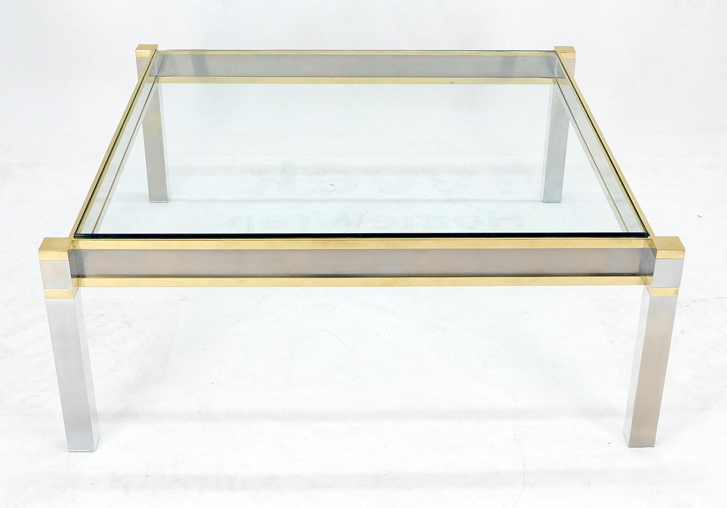 Brass Stainless Steel Glass Top 44" Square Mid Century Modern Coffee Table MINT