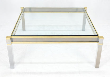 Brass Stainless Steel Glass Top 44" Square Mid Century Modern Coffee Table MINT