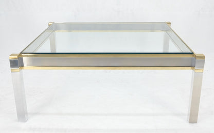 Brass Stainless Steel Glass Top 44" Square Mid Century Modern Coffee Table MINT