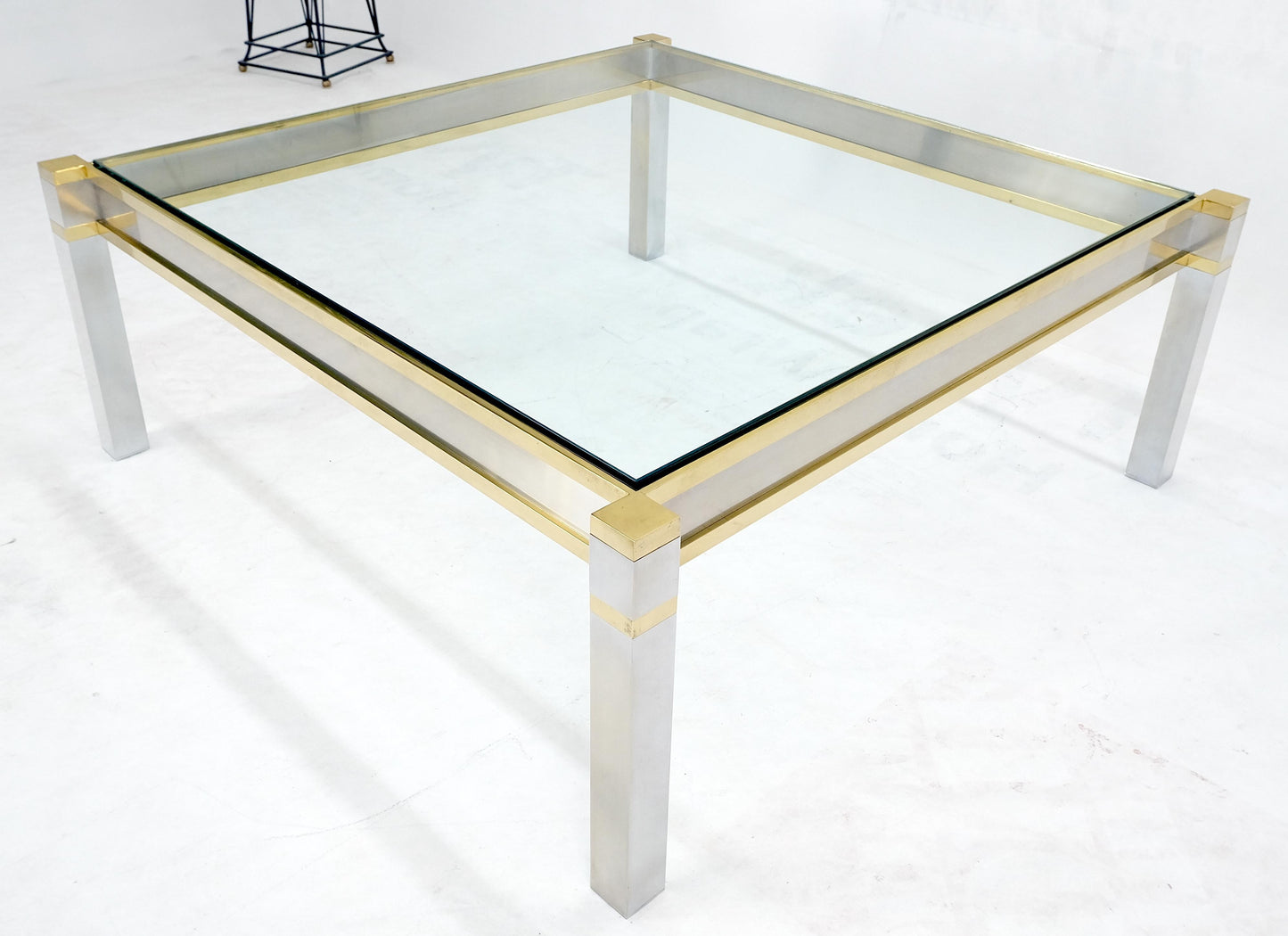 Brass Stainless Steel Glass Top 44" Square Mid Century Modern Coffee Table MINT