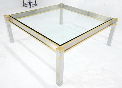 Brass Stainless Steel Glass Top 44" Square Mid Century Modern Coffee Table MINT