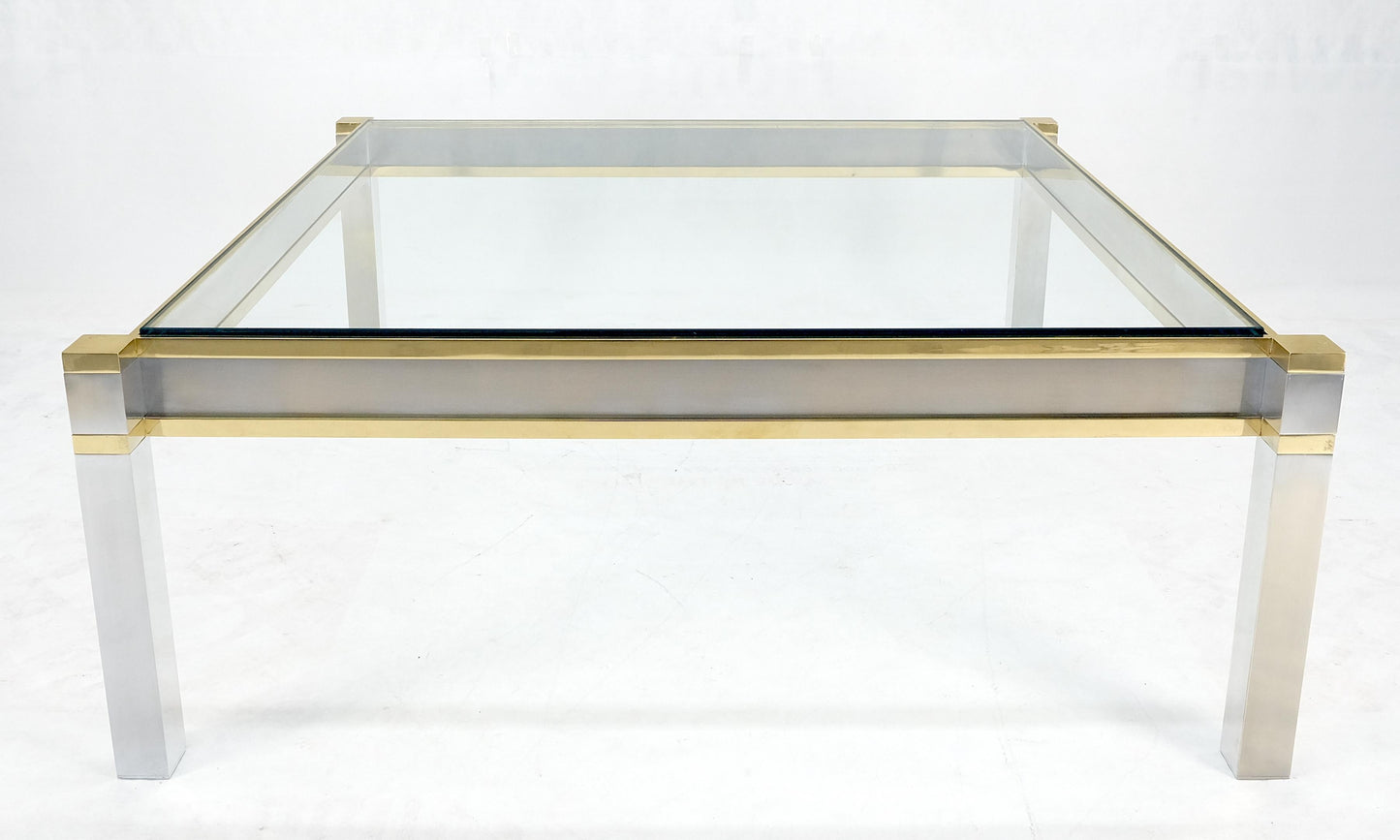 Brass Stainless Steel Glass Top 44" Square Mid Century Modern Coffee Table MINT