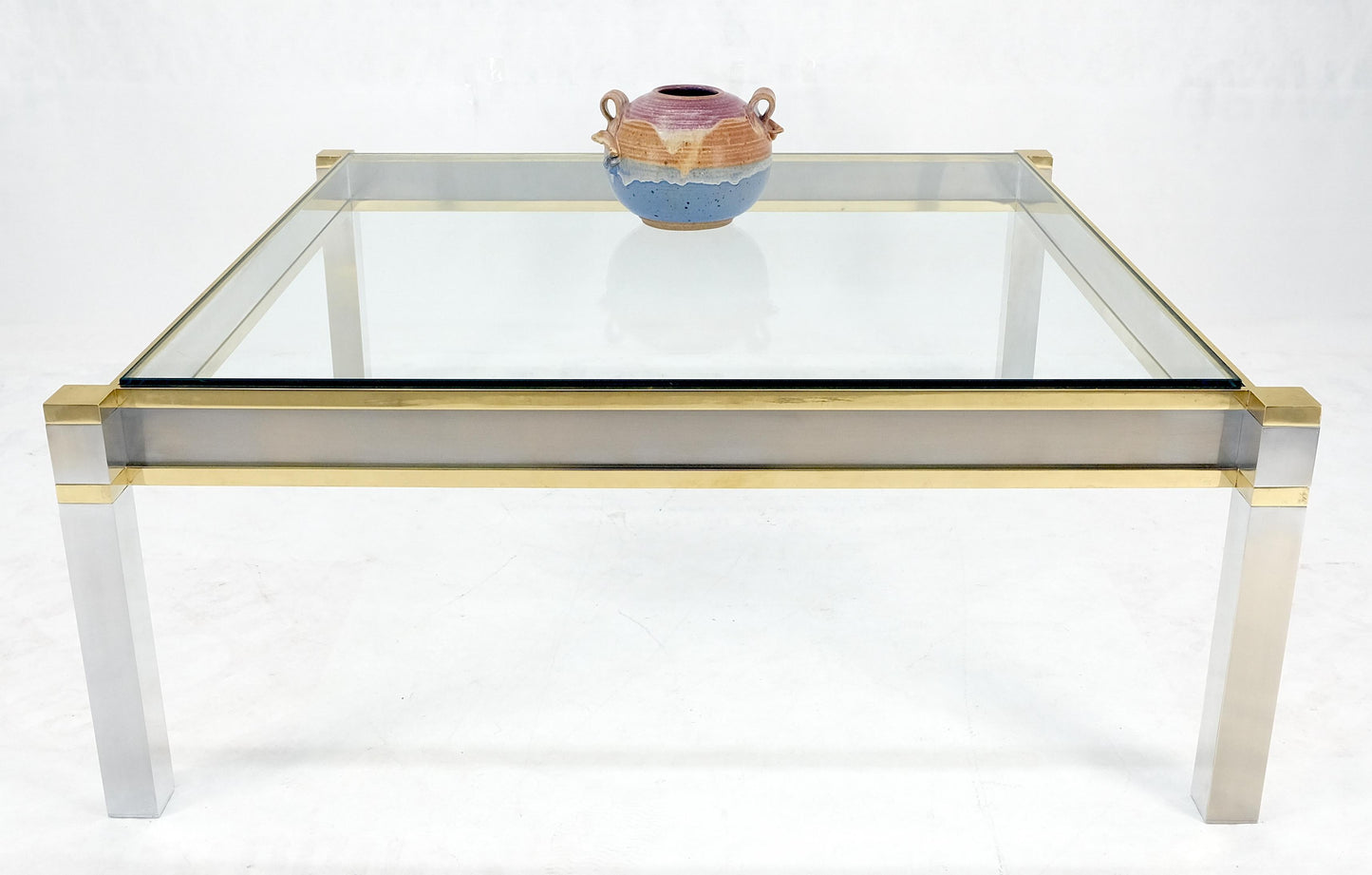 Brass Stainless Steel Glass Top 44" Square Mid Century Modern Coffee Table MINT