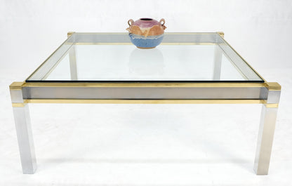 Brass Stainless Steel Glass Top 44" Square Mid Century Modern Coffee Table MINT