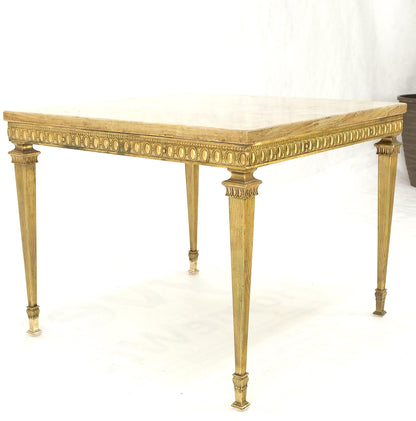 Square Solid Brass or Bronze Base Travertine Top Side End Occasional Table MINT!