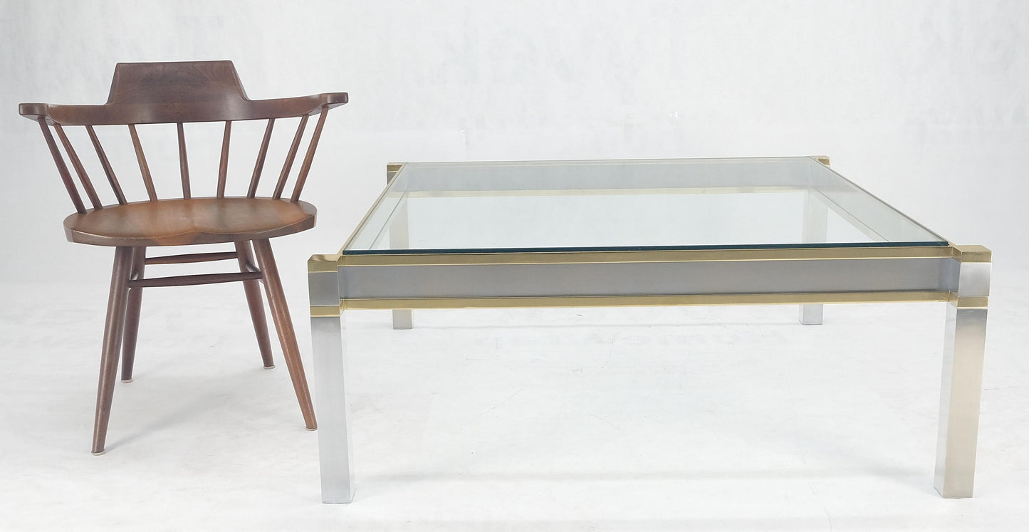 Brass Stainless Steel Glass Top 44" Square Mid Century Modern Coffee Table MINT