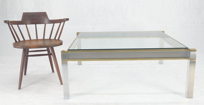 Brass Stainless Steel Glass Top 44" Square Mid Century Modern Coffee Table MINT