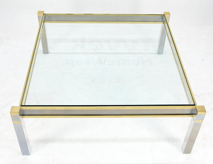 Brass Stainless Steel Glass Top 44" Square Mid Century Modern Coffee Table MINT