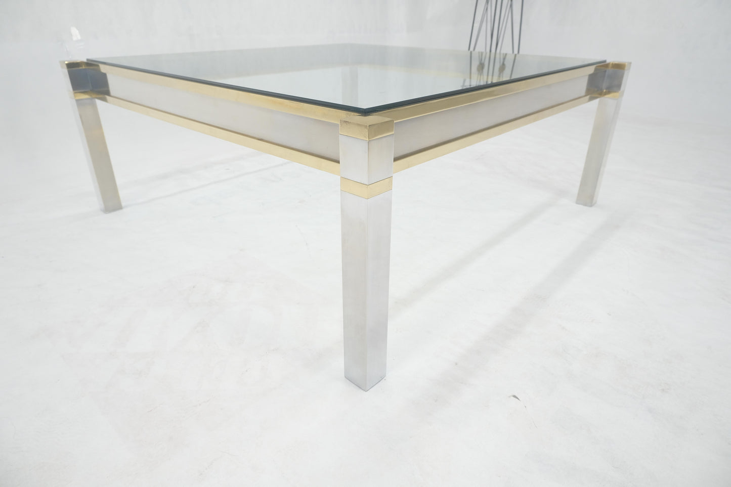 Brass Stainless Steel Glass Top 44" Square Mid Century Modern Coffee Table MINT