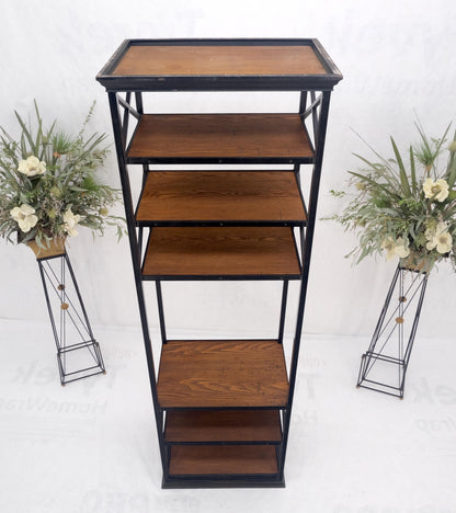 Black Steel & Wormy Chestnut Shelves 8 Foot Tall Etagere BookCase Display MINT