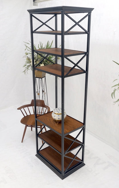 Black Steel & Wormy Chestnut Shelves 8 Foot Tall Etagere BookCase Display MINT