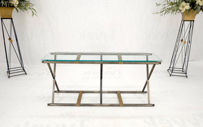 Glass Top X Shape Smoked Chrome Base rectangle Console Sofa Table MINT!