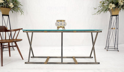 Glass Top X Shape Smoked Chrome Base rectangle Console Sofa Table MINT!