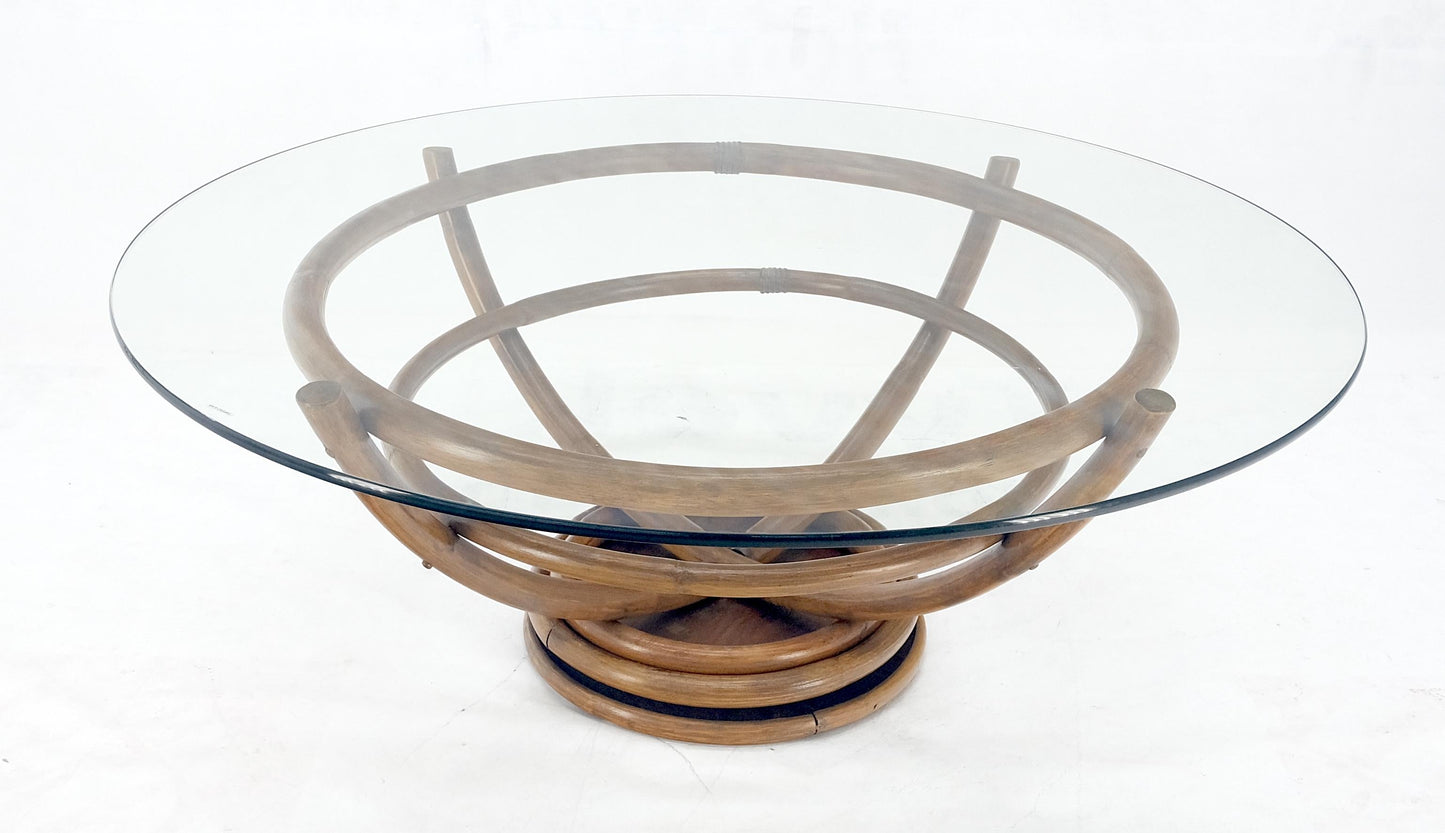 Bentwood Bamboo Reed Style Base 48" Diameter Round Glass Top Coffee Table MINT!