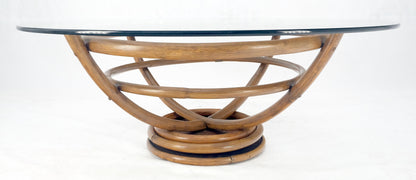 Bentwood Bamboo Reed Style Base 48" Diameter Round Glass Top Coffee Table MINT!