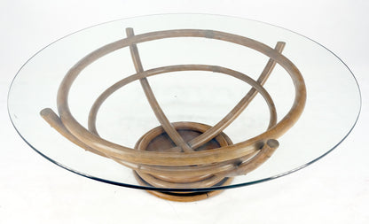 Bentwood Bamboo Reed Style Base 48" Diameter Round Glass Top Coffee Table MINT!