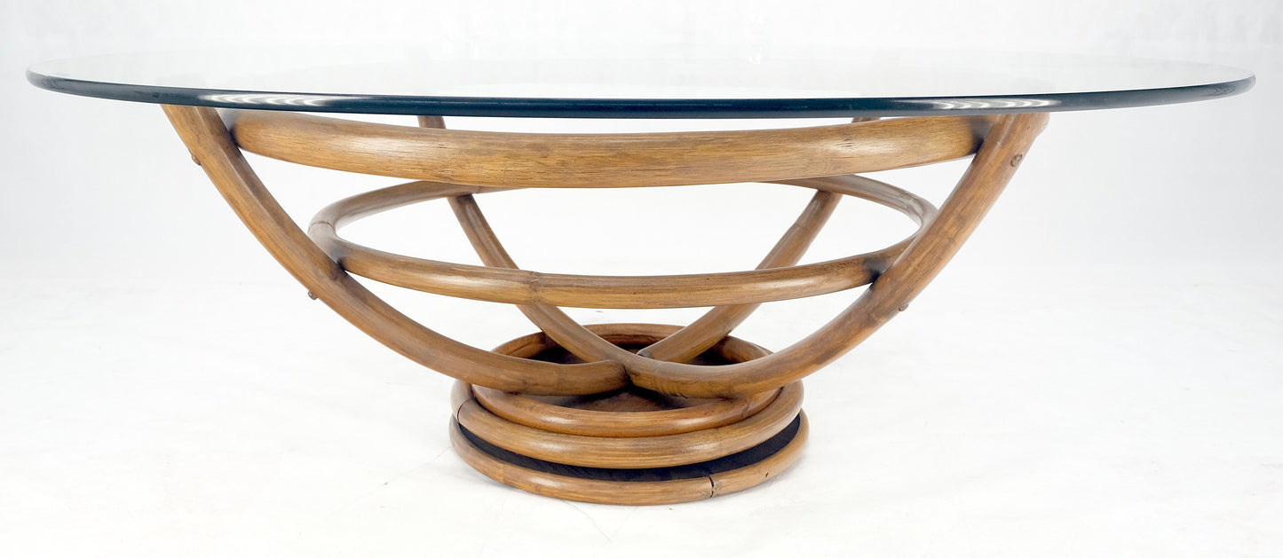 Bentwood Bamboo Reed Style Base 48" Diameter Round Glass Top Coffee Table MINT!