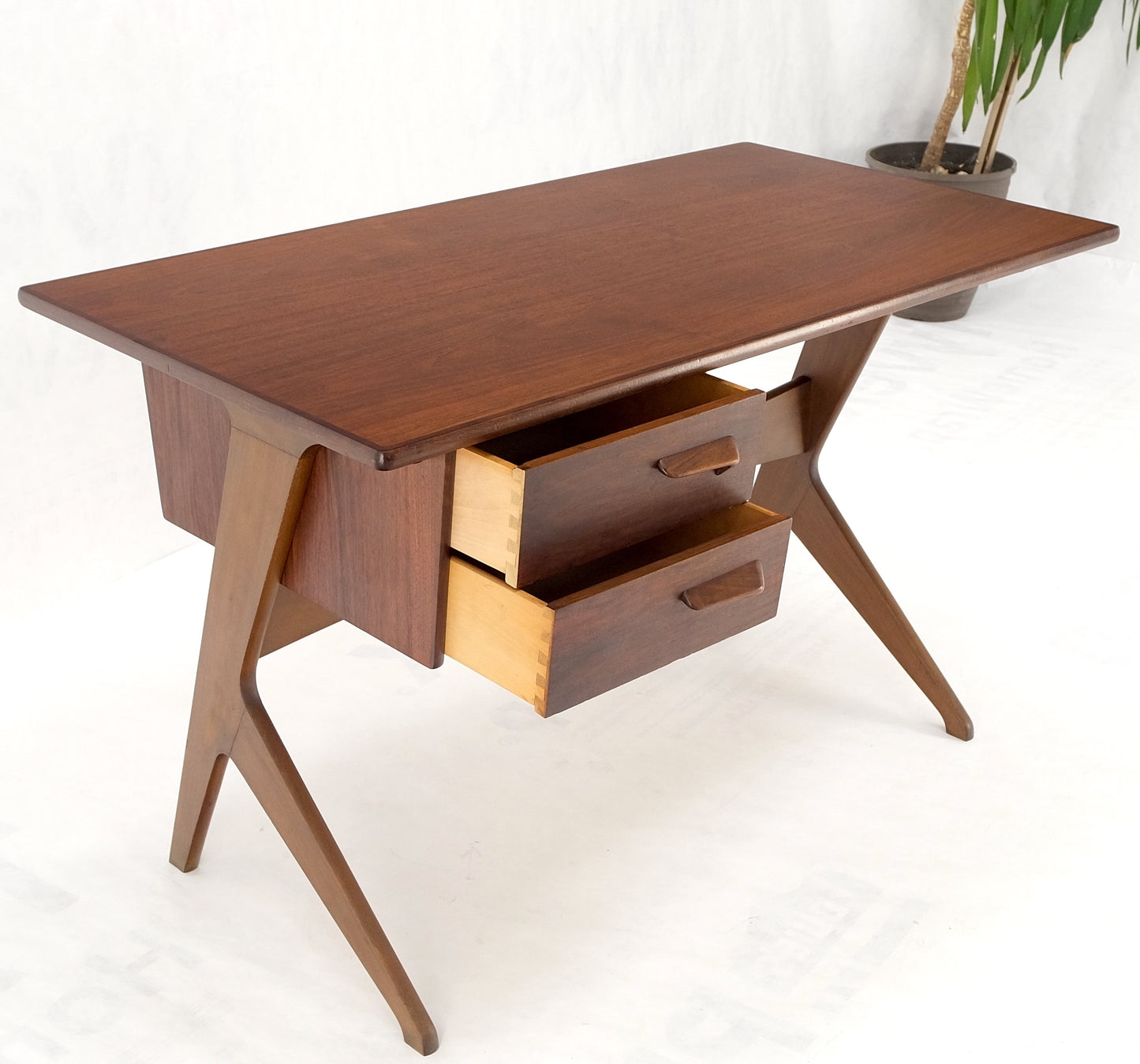 Danish Mid-Century Modern Teak Asymmetrical Z Shape Base Low Profile Desk Mint!