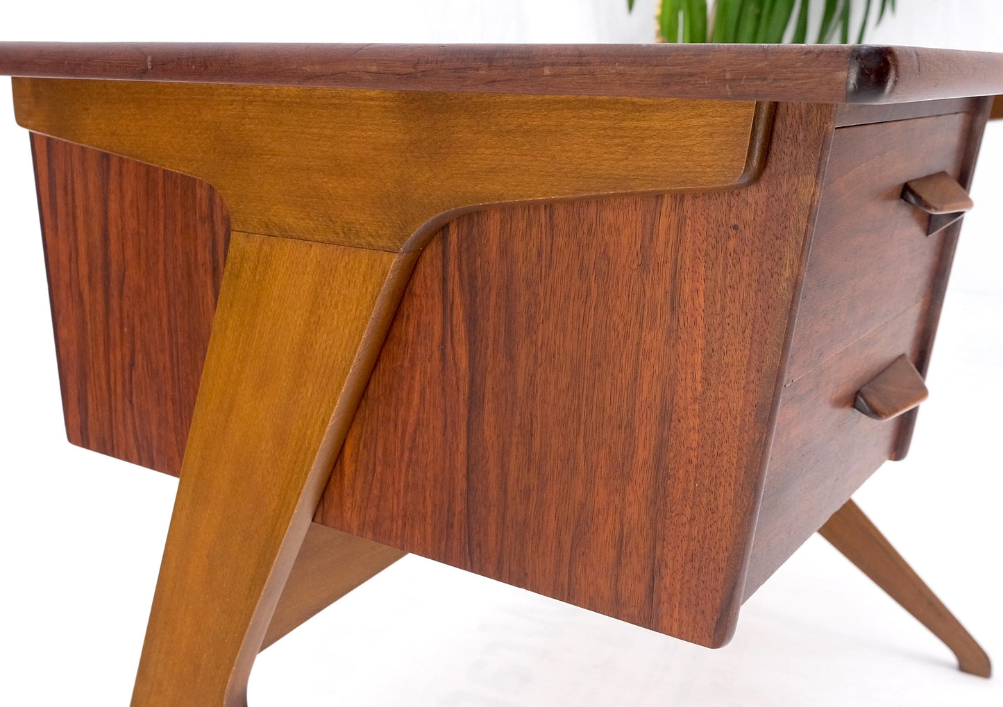 Danish Mid-Century Modern Teak Asymmetrical Z Shape Base Low Profile Desk Mint!