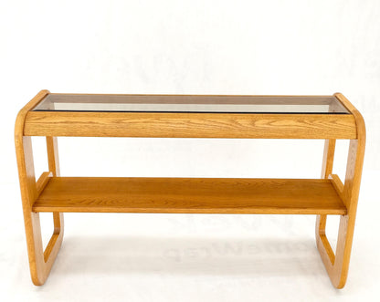 Smoked Glass Golden Oak American Mid Century Modern Console Sofa Table Mint!