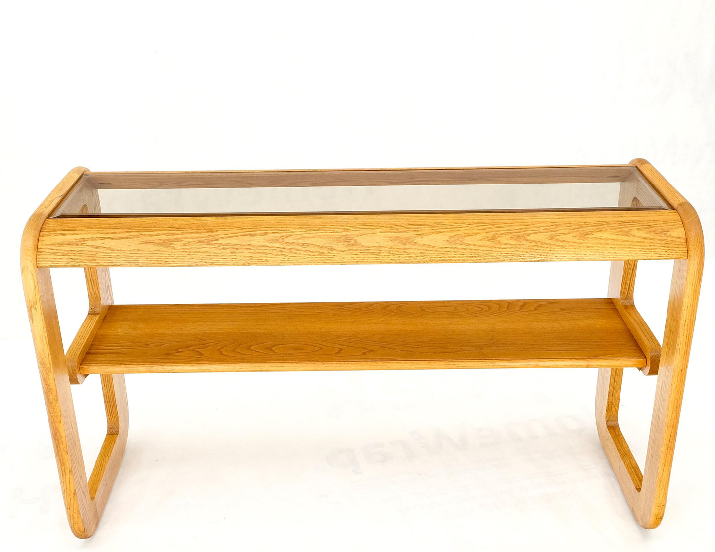 Smoked Glass Golden Oak American Mid Century Modern Console Sofa Table Mint!