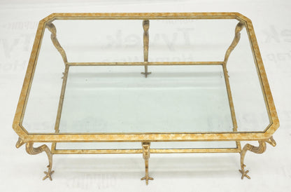 Silver Gilt Metal Glass Top Two Tier Eagle & Claw Motive Rectangle Coffee Table