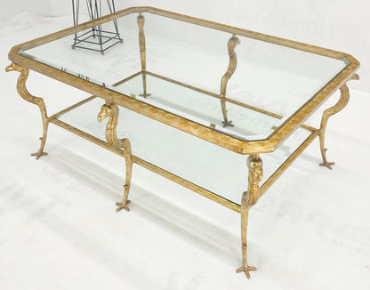 Silver Gilt Metal Glass Top Two Tier Eagle & Claw Motive Rectangle Coffee Table