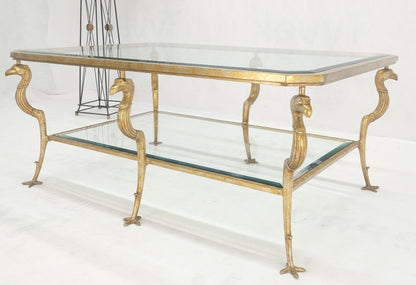 Silver Gilt Metal Glass Top Two Tier Eagle & Claw Motive Rectangle Coffee Table