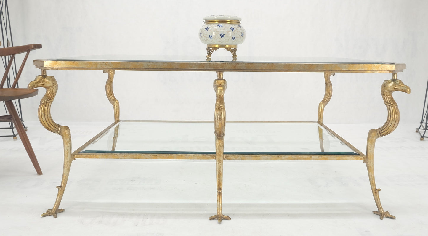 Silver Gilt Metal Glass Top Two Tier Eagle & Claw Motive Rectangle Coffee Table