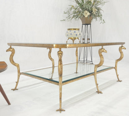 Silver Gilt Metal Glass Top Two Tier Eagle & Claw Motive Rectangle Coffee Table