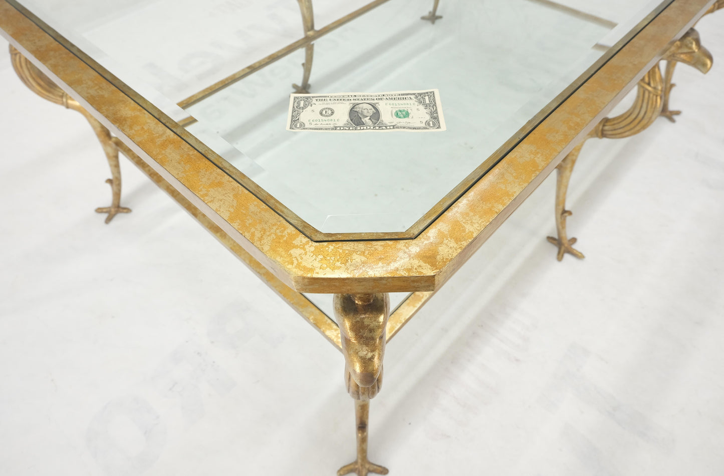 Silver Gilt Metal Glass Top Two Tier Eagle & Claw Motive Rectangle Coffee Table