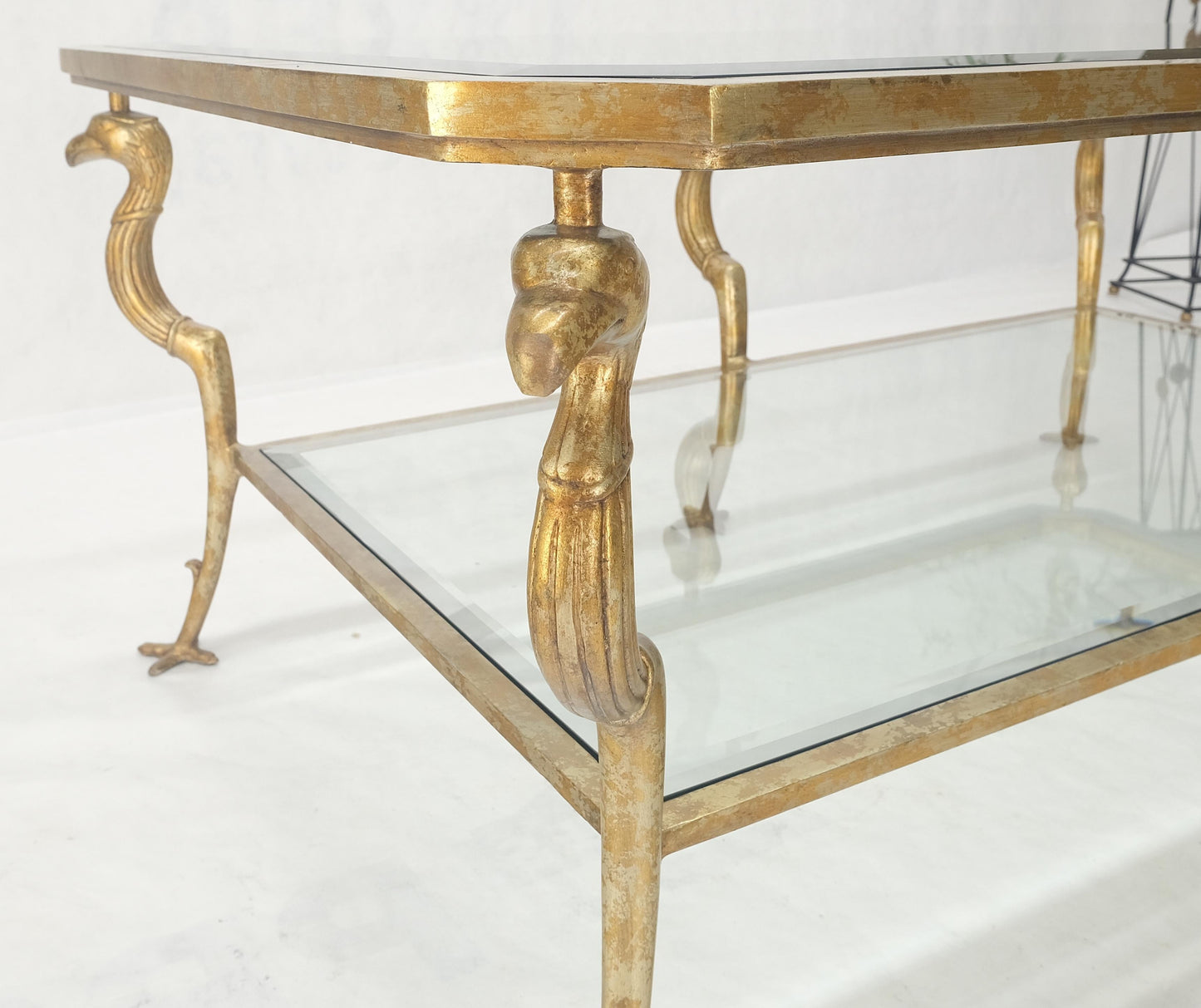 Silver Gilt Metal Glass Top Two Tier Eagle & Claw Motive Rectangle Coffee Table