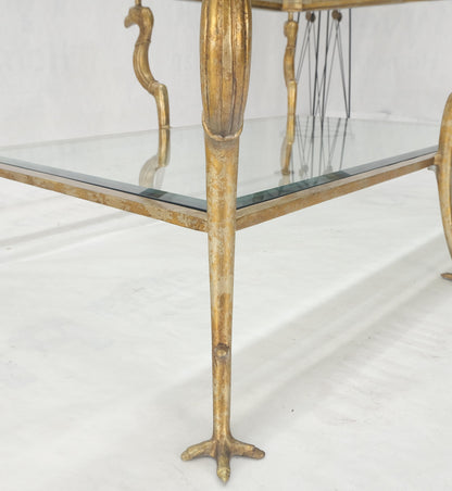 Silver Gilt Metal Glass Top Two Tier Eagle & Claw Motive Rectangle Coffee Table