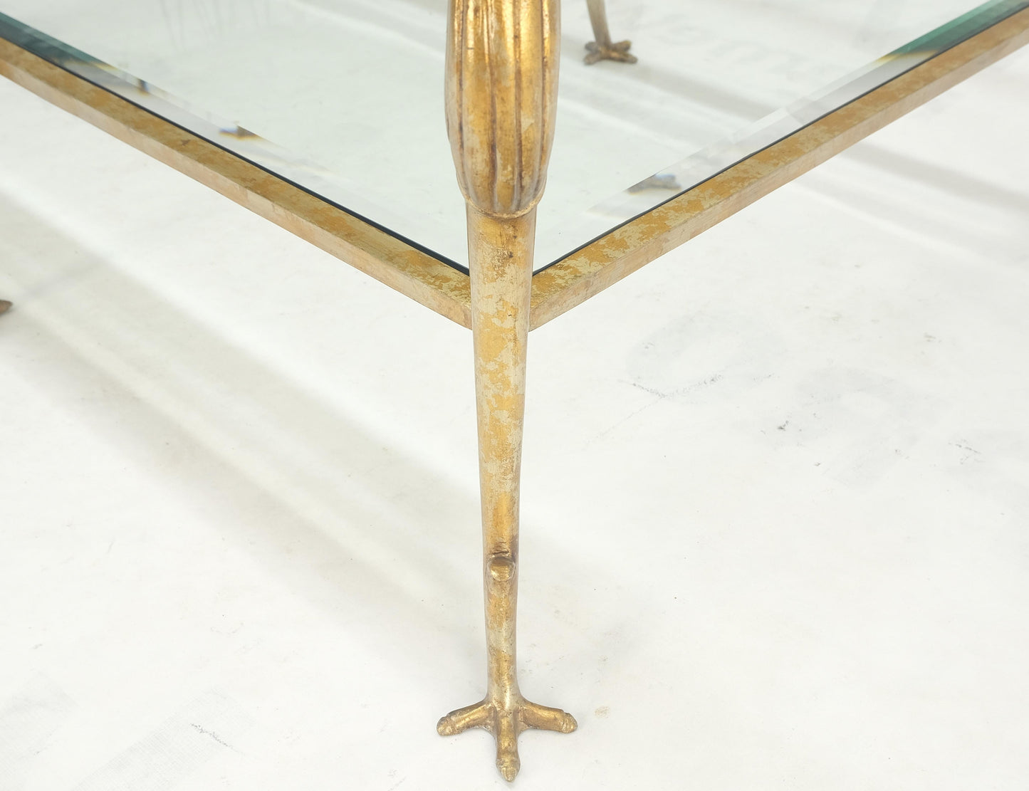 Silver Gilt Metal Glass Top Two Tier Eagle & Claw Motive Rectangle Coffee Table