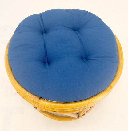 Round Mid Century Modern  Blue Upholstery Ottoman Foot Stool Bench Pouf MINT!