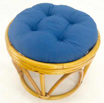 Round Mid Century Modern  Blue Upholstery Ottoman Foot Stool Bench Pouf MINT!