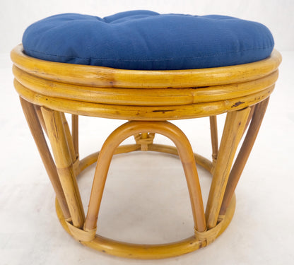 Round Mid Century Modern  Blue Upholstery Ottoman Foot Stool Bench Pouf MINT!