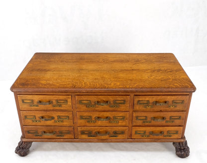 Antique 19th Century Oak Carved Lion Feet 9 Drawers File Cabinet Credenza Mint!