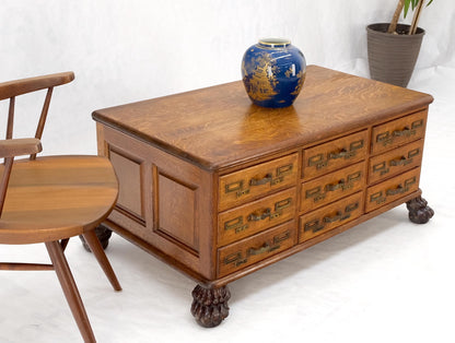 Antique 19th Century Oak Carved Lion Feet 9 Drawers File Cabinet Credenza Mint!