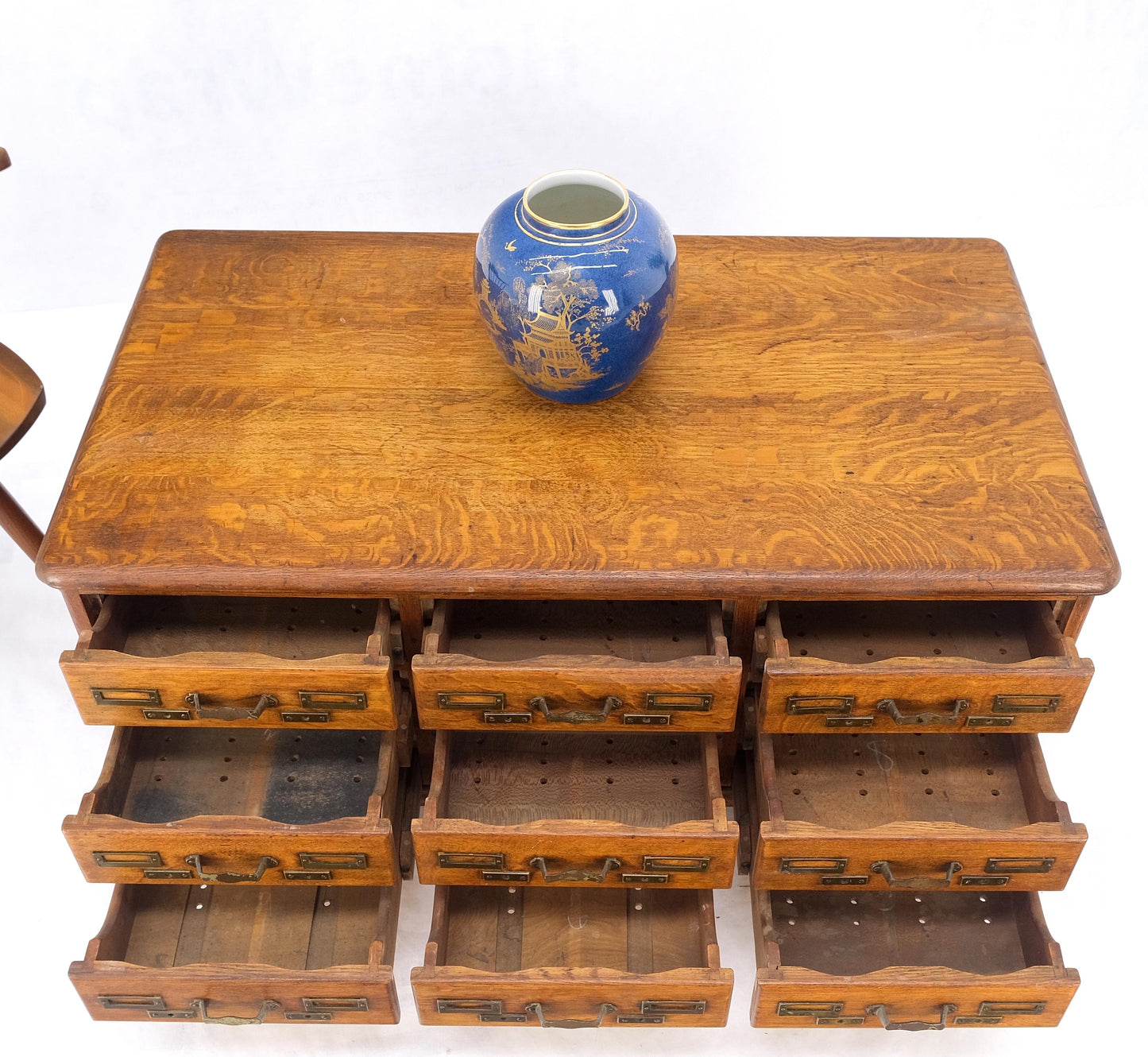 Antique 19th Century Oak Carved Lion Feet 9 Drawers File Cabinet Credenza Mint!